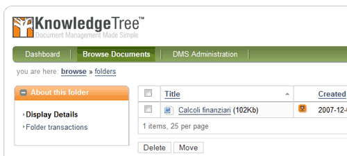 Screenshot della gestione file